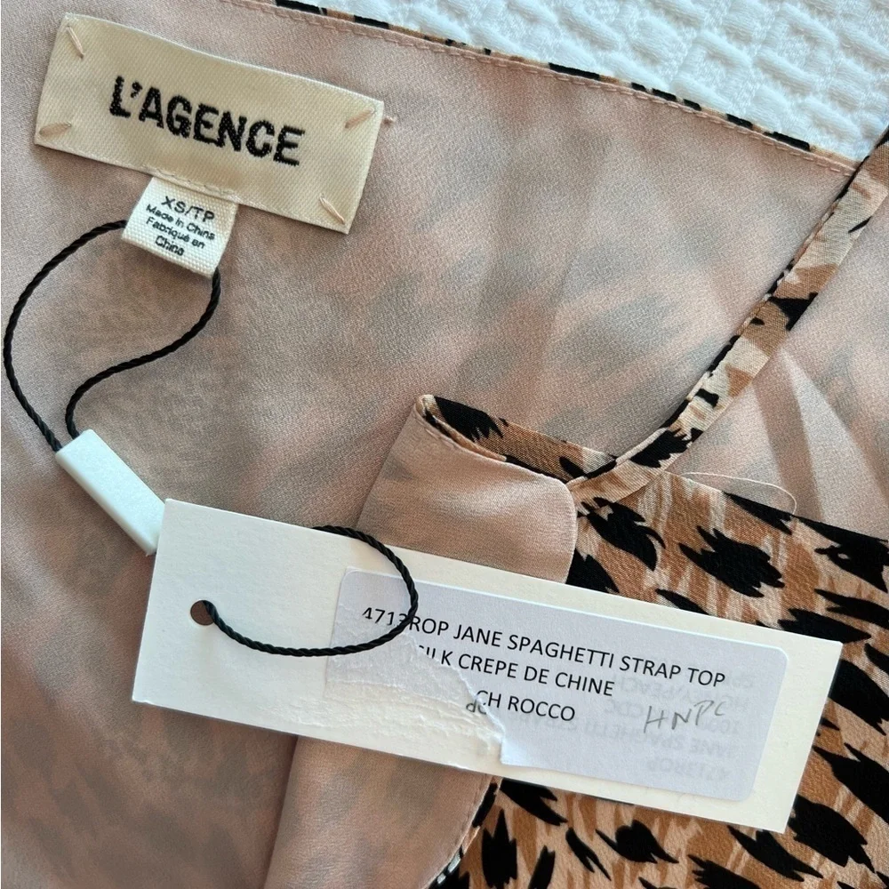 L'AGENCE Jane V Neck Cheetah Silk Camisole Animal Print Tank Top XS NwT - Picture 11 of 14